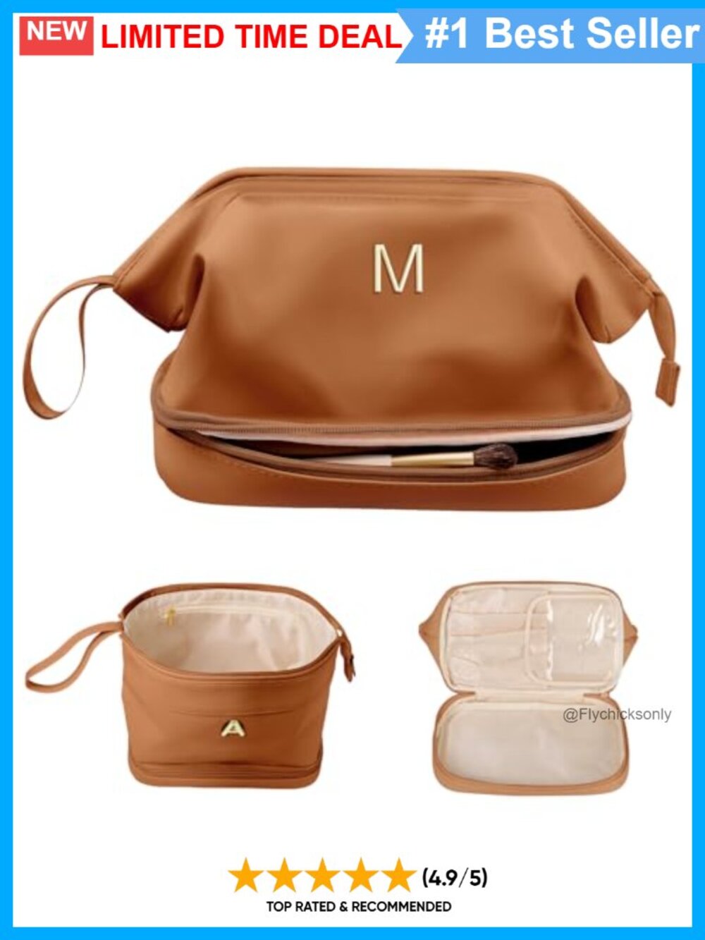 PU Leather Double Layer Makeup Bag Travel Cosmetic Organizer Zipper Case